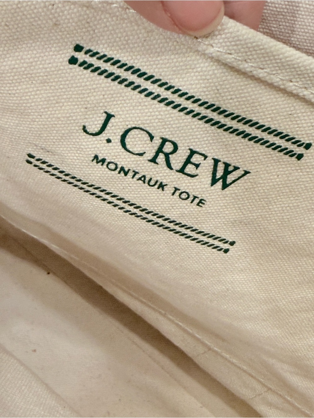J Crew Montauk Heavy Canvas Tote Large Cream Green 20x12 Boat and Tote Preppy L